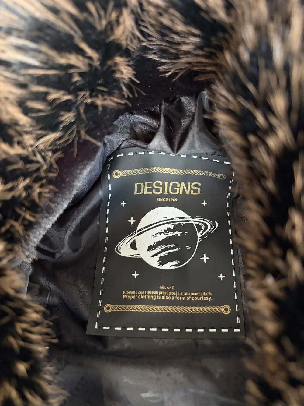 Mens Black Faux Fur Bomber Jacket with Contrast Collar